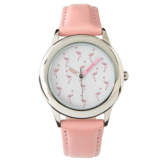 Montre Élégant Flamant rose blanc rose | Monogramme perso (devant)