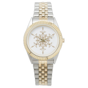 Montre Élégant Flocon de Neige Paillettes Dorées Noël Fêt