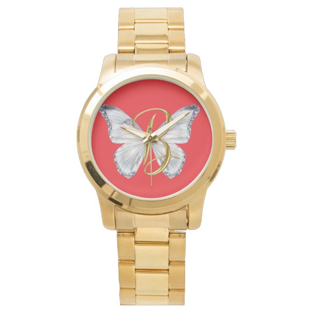 Montre Elegant Floral Butterfly Letter B - Artistic Monog (devant)
