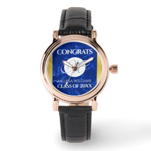 Montre Élégant Graduation Monogramme Bleu Marbre Or Huile