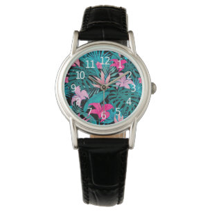 Montre Elégant Hibiscus Tropical Fleurs et Feuilles  
