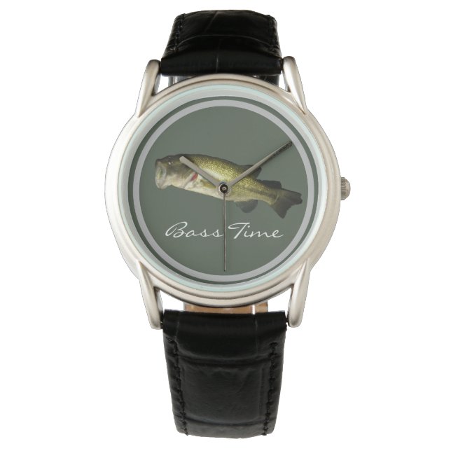 Montre Elégant Hommes Basse Poisson Temps Cuir Noir Perso (devant)