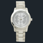 Montre Elégant jubilé de diamant 75e anniversaire de Mari<br><div class="desc">Une élégance opulente encadre ce 75ème anniversaire mariage dans un design diamant à coquilles Saint-Jacques unique avec un diamant central en goutte de fer avec des éclats faux ajoutés sur un dégradé de couleur argentée. Design original par Holiday Hearts Designs (droits réservés). Veuillez noter que tous les embellissements sont imprimés...</div>