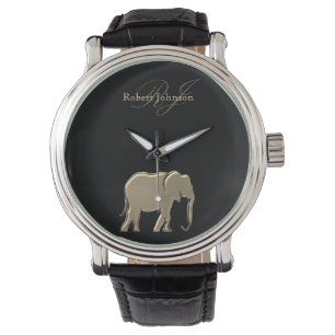 Montre Élégant Luxueux Monogramme Noir et Or Éléphant