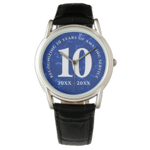 Montre Élégant Marbre Bleu 10 Anniversaire du travail