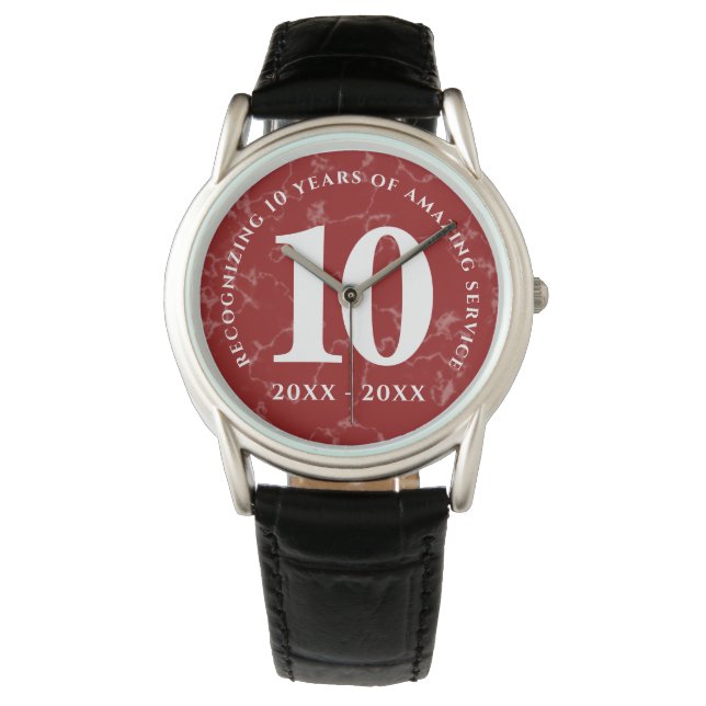 Montre Élégant marbre rouge 10 ans de travail Anniversair (devant)