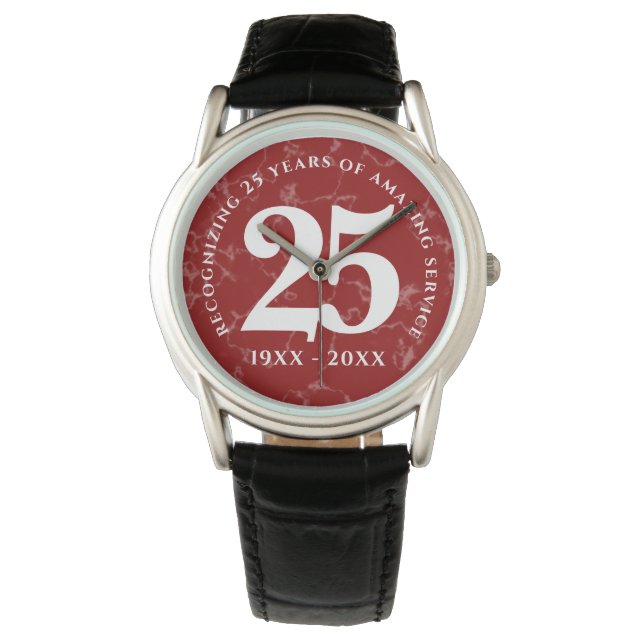 Montre Élégant Marbre Rouge 25 Anniversaire du Travail (devant)