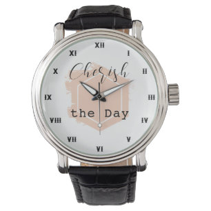 Montre Élégant minimaliste blush pêche géométrique noir