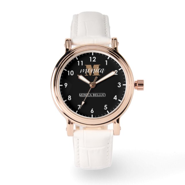 Montre Elegant Monogram Black Gold Script minimal (Recto)