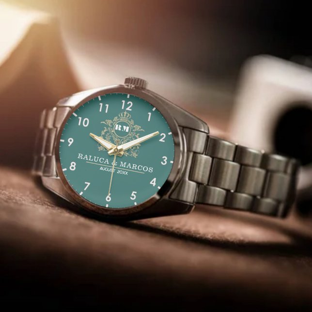Montre Elegant Monogram green and gold Couple names (Créateur téléchargé)