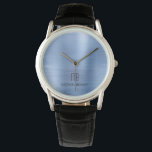 Montre Élégant Monogramme Bleu Métal Brossé<br><div class="desc">Monographie Monogrammée Bleue Brossé Personnalisée.</div>