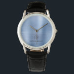 Montre Élégant Monogramme Bleu Métal Brossé<br><div class="desc">Monographie Monogrammée Bleue Brossé Personnalisée.</div>