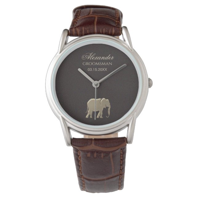 Montre Élégant Monogramme d'éléphant Brown et or Groomsma (devant)