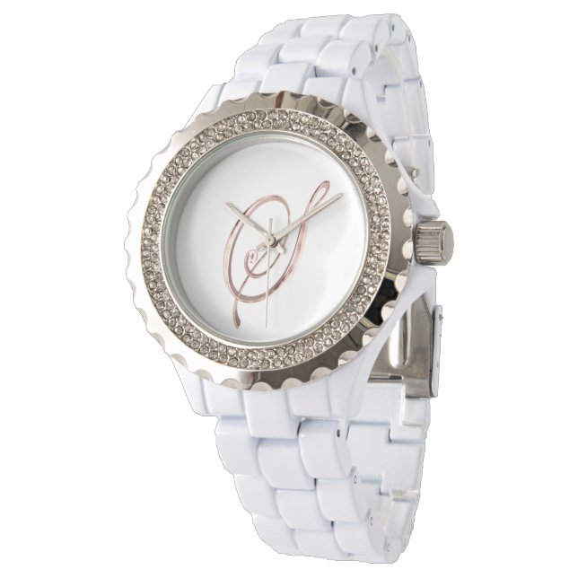 Montre Élégant Monogramme Lettre initiale S Faux Rose Gol (Incliné)