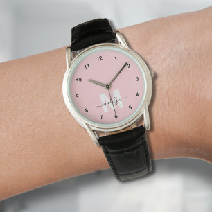 Montre Élégant Monogramme minimaliste rose pâle