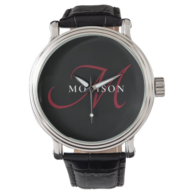 Montre Élégant Monogramme moderne noir rouge (devant)