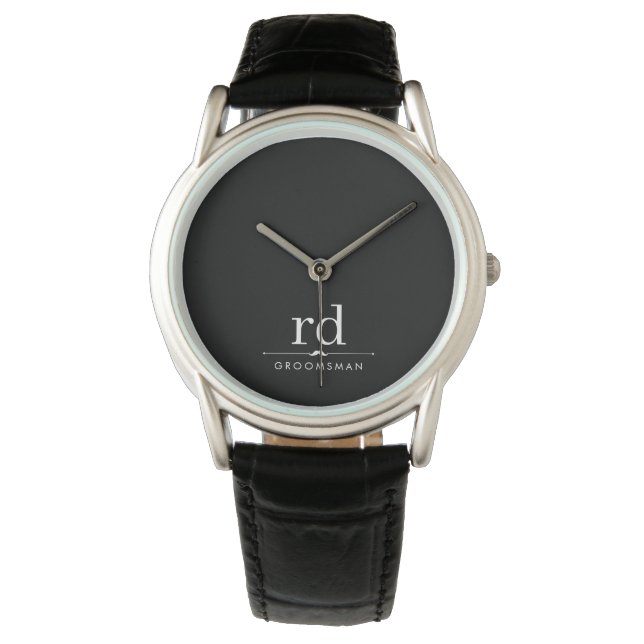 Montre Élégant Monogramme noir et blanc Groomsmen Cadeau (devant)