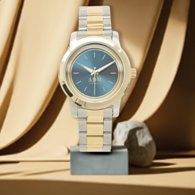 Montre Elégant Monogramme Or Blue Metallic Watch (Créateur téléchargé)