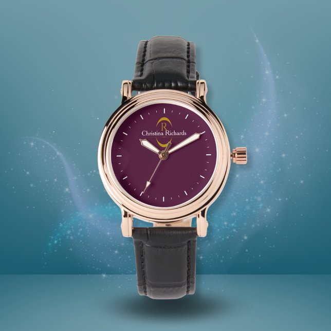 Montre Élégant Monogramme Or Bourgogne Moderne (Créateur téléchargé)