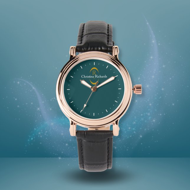 Montre Élégant Monogramme Or Turquoise Moderne (Créateur téléchargé)