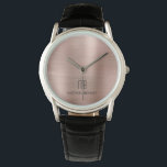 Montre Élégant Monogramme Rose Or brossé métal<br><div class="desc">Monogramme Rose d'or brossé métal brossé personnalisable.</div>