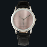 Montre Élégant Monogramme Rose Or brossé métal<br><div class="desc">Monogramme Rose d'or brossé métal brossé personnalisable.</div>