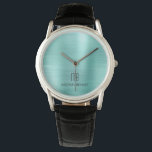 Montre Élégant Monogramme Turquoise Vert Brossé Métalliqu<br><div class="desc">Monogramme Turquoise Monogrammé Elégant Personnalisé Revêtement Métallique Brossé Vert.</div>