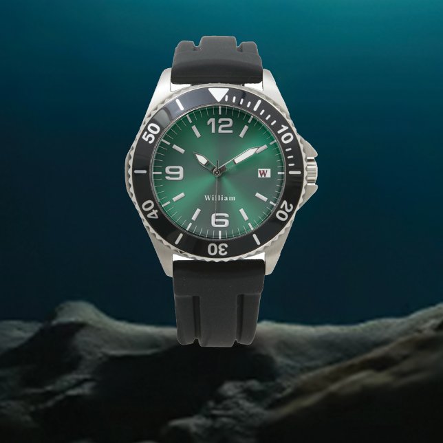 Montre Élégant Monogramme Vert Brossé Métallique (Créateur téléchargé)