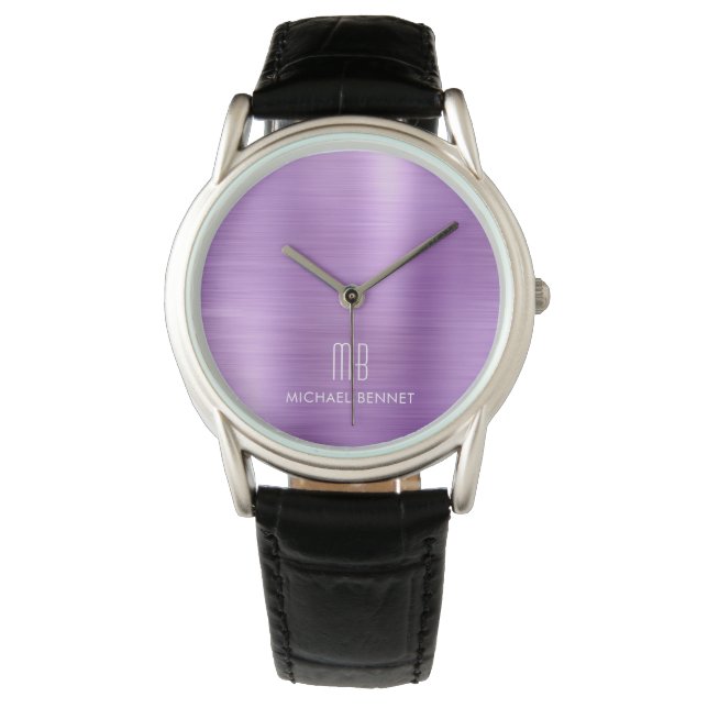 Montre Élégant Monogramme Violet Métal Brossé (devant)