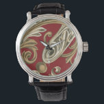 Montre Elégant Motif Botanique avec Foliage Tan<br><div class="desc">Un original d'Ethan Harper avec feuillage bronzé sur un arrière - plan rouge. Cet élégant motif botanique serait un grand cadeau pour tous ceux qui aiment les couleurs audacieuses !</div>