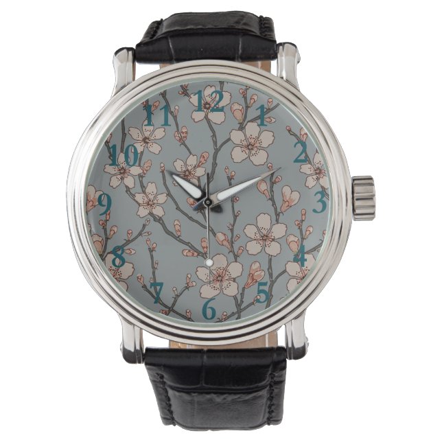 Montre Élégant Motif Fleur rose Douce Fleur Fleur de Ceri (devant)