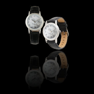 Montre Elégant noir blanc Faux marbre Personnalisé