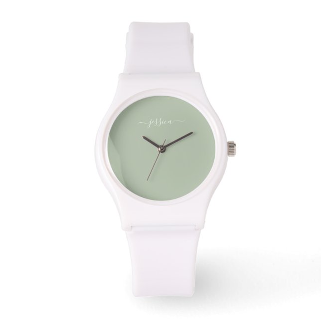 Montre Élégant nom de script vert sage (Recto)