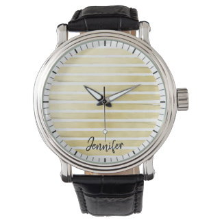 Montre Élégant nom sur mesure peinture dorée rayée