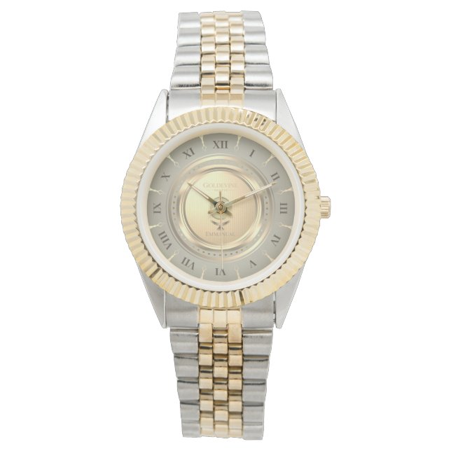 Montre Élégant Or & Argent Classique Numéral Romain Perso (devant)