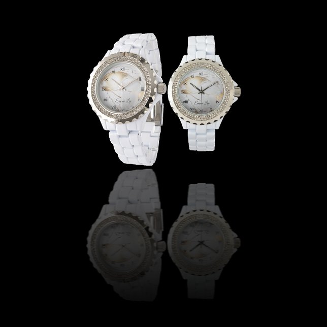 Montre Elégant Or Blanc Faux Marbre Personnalisé (Créateur téléchargé)