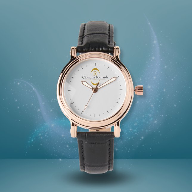Montre Élégant or Monogramme gris moderne (Créateur téléchargé)