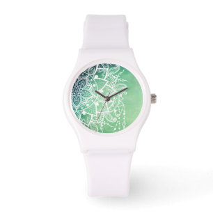 Montre Elégant Ornate Zen Mandala Rosette Tons verts