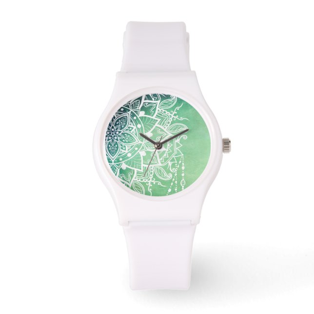 Montre Elégant Ornate Zen Mandala Rosette Tons verts (Recto)