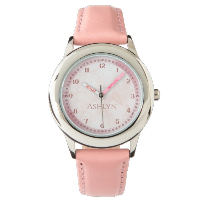Montre Élégant personnalisé Monogramme rose enfants Appre (devant)