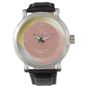 Montre Élégant Rose Gold Pastel Pink Monogramme Nom