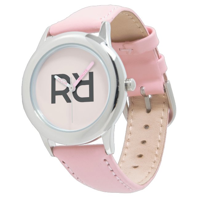 Montre Élégant rose moderne Script Girls Monogramme initi (Incliné)