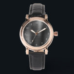 Montre Élégant Rose Or & bracelet en cuir noir Femme<br><div class="desc">Élégante bracelet en cuir noir,  montre femme aux accents d'or rose,  cadran en métal brossé et numéros blancs.</div>