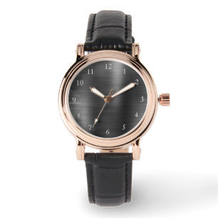 Montre Élégant Rose Or & bracelet en cuir noir Femme