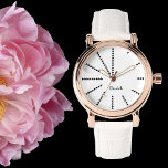 Montre Élégant Rose Vintage élégant Monogramme Or<br><div class="desc">Créez votre propre personnalisation, personnalisée, élégant cool élégant unique classe moderne design noir et blanc triangles heures, monogrammed, femmes rose or retro style vintage style cuir blanc bracelet montre. Entrez simplement votre nom / monogramme / initiales, pour customiser. Fait un grand cadeau, pour l'anniversaire, la remise des diplômes, la fête...</div>