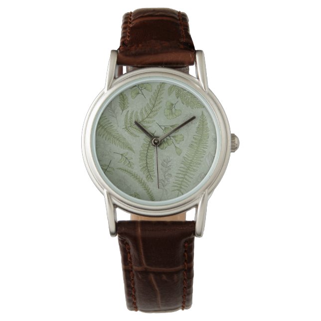 Montre Elégant Sage Vert Aquarelle Floral (devant)