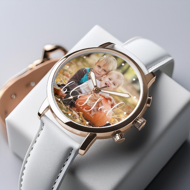 Montre Élégant script "Béni" Photo Watch personnalisée (Inspiration mockup (not actual product))