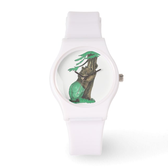 Montre Élégant Silicone blanc Adorable Arbre Hugger Ours (Recto)