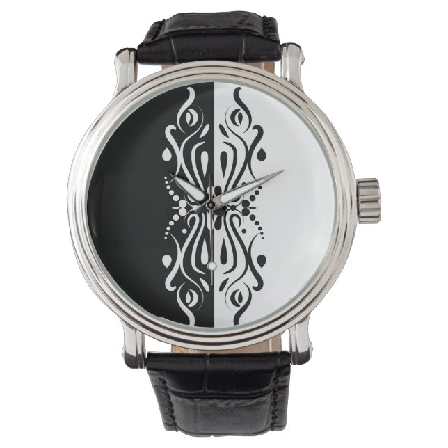 Montre Élégant style arlequin Abstrait noir et blanc (devant)