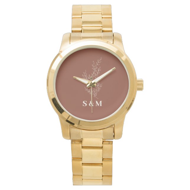 Montre Élégant Terracotta Floral Newlyweds Monogramme (devant)